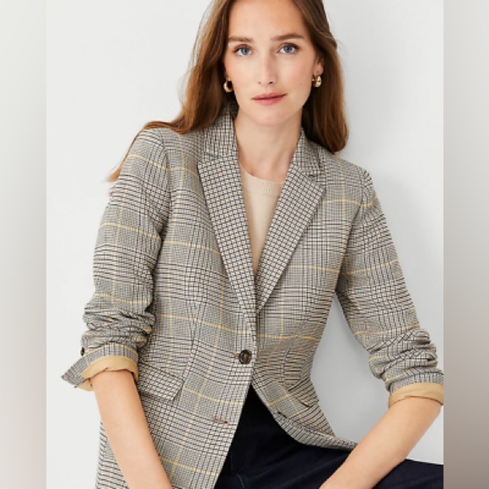 Ann Taylor The Petite Greenwich Blazer In Glen Check In Black